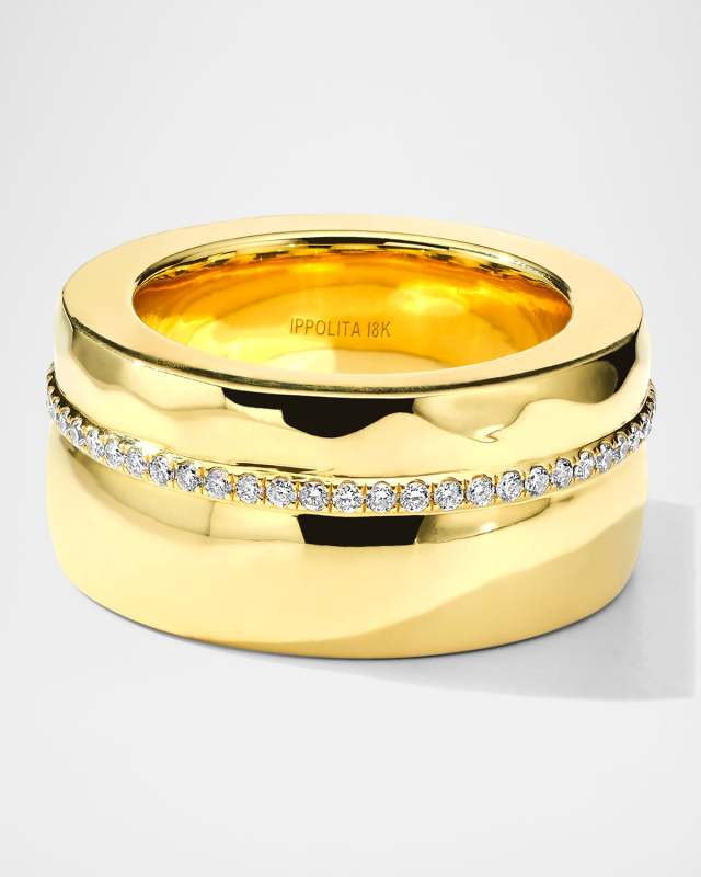 18K Gold Stardust Mix-Texture with Diamond Row Band Ring